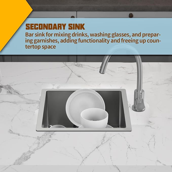 Small Kitchen Sink, 18x18 In Bar Sink Stainless Steel Undermount Small Kitchen - Image 6