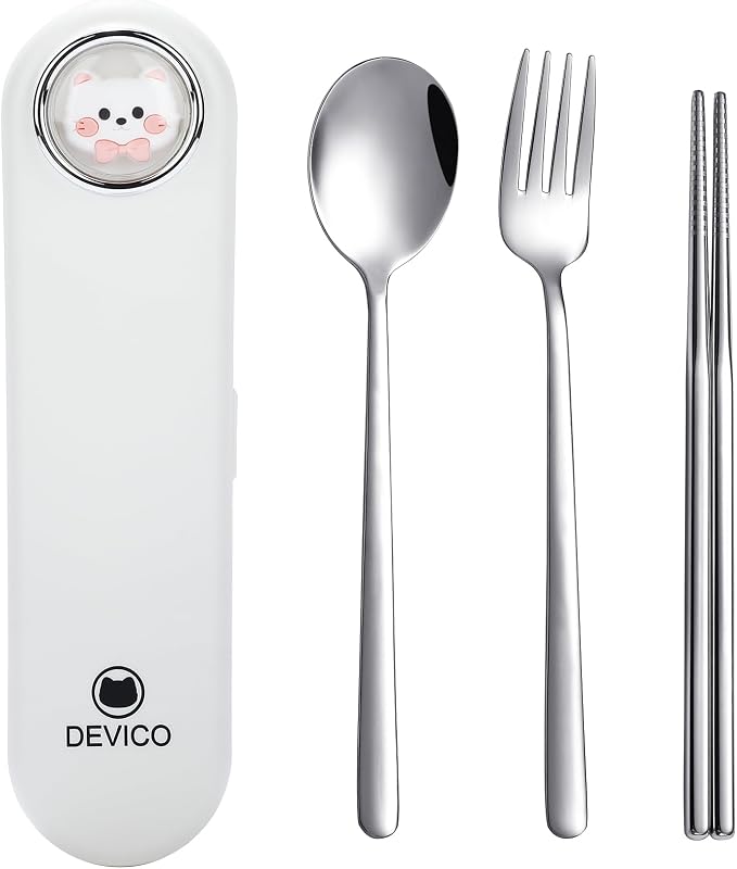 DEVICO Travel Utensils with Case Cute, Reusable Silverware by DEVICO