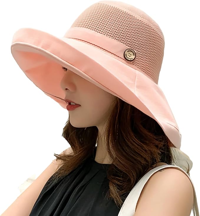 Women Wide Brim Sun Hats Metal Wired Edge Summer UV Protection Beach Fishing Hat by HUAMULAN