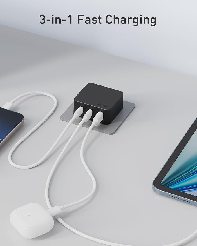 Nekmit 67W Flat USB C Charger Block, 3-Port GaN Fast Wall Charger, USB C Wall - Image 4