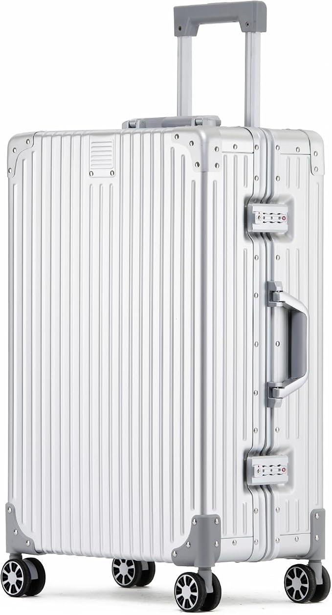 Metal All Aluminum Carry-on Luggage TSA Customs Lock Zipperless Silent Rotary by XZSP+AISU