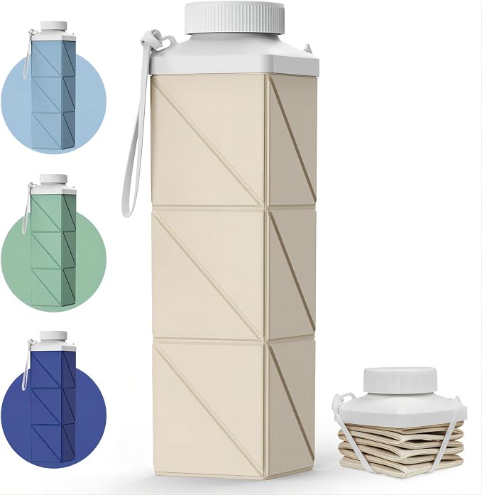 POMKAKA Collapsible Water Bottles 24.3oz, 2nd Generation Leakproof BPA-Free by Mefold