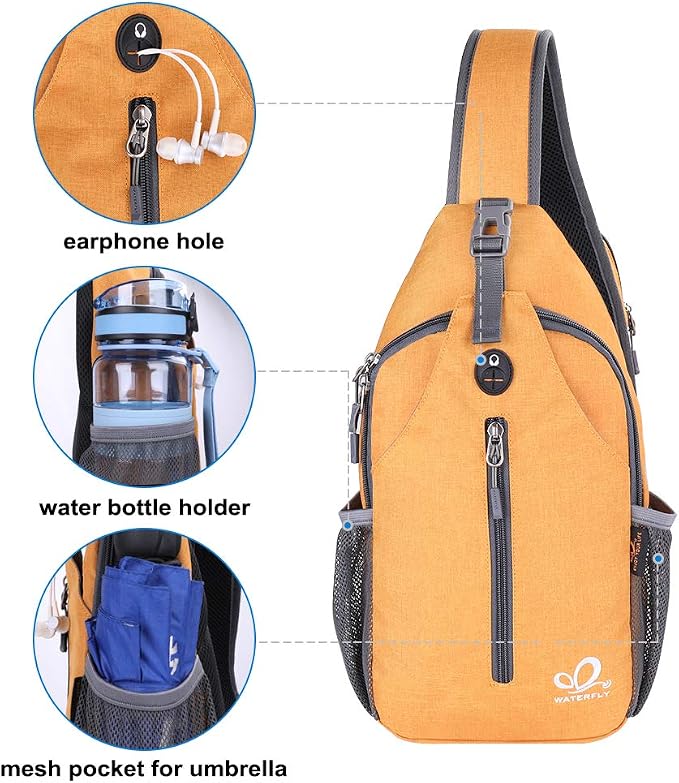 WATERFLY Crossbody Sling Backpack Sling Bag Travel Hiking Chest Bag Daypack - Image 2