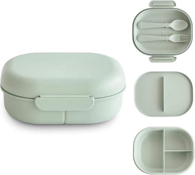mushie Kids Bento Lunch Box | 3-Compartment & Removable Divider + Fork & Spoon by mushie