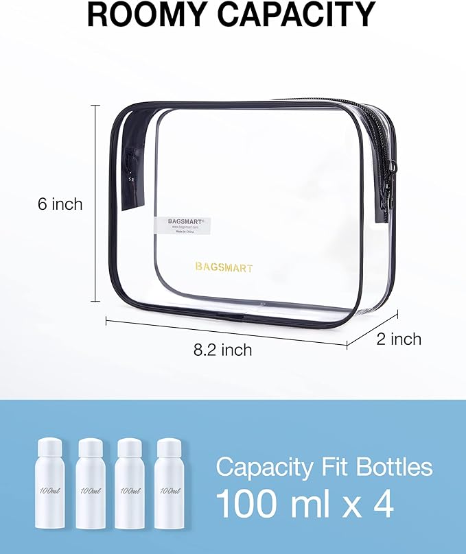 BAGSMART Clear Toiletry Bag, 2 Packs TSA Approved Water resistant Quart Size - Image 2