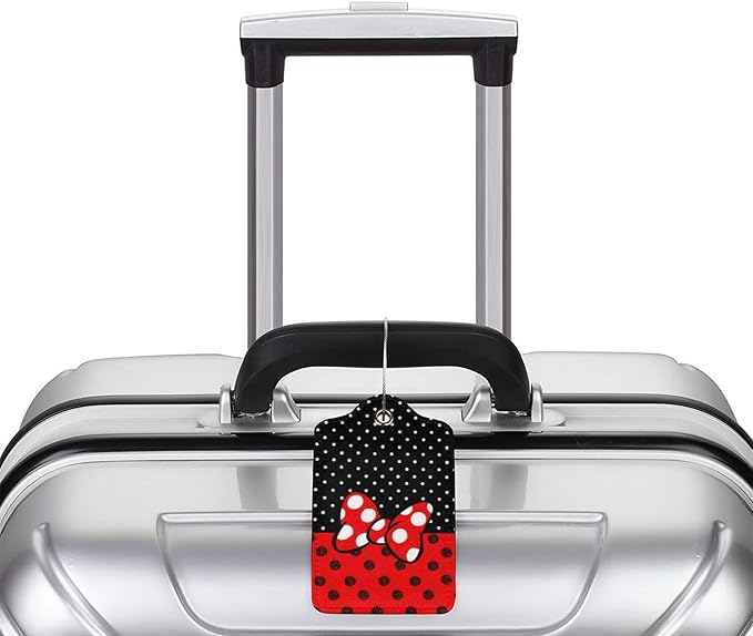 2 Pack Luggage Tags for Suitcase, Mouse Red Bow PU Leather Travel Luggage Tag - Image 5