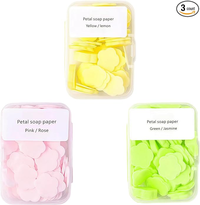3 Boxes 300Pcs Portable Hand Washing Soap Sheets, Different Scented Mini Petal by Unknown
