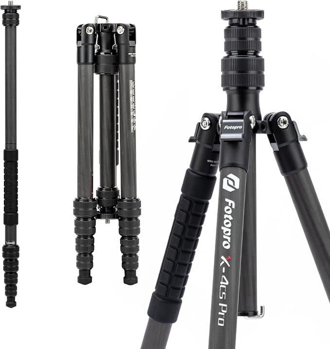 Fotopro 59” Carbon Fiber Travel Tripod, 2 in 1 Lightweight Monopod Tripods by Fotopro