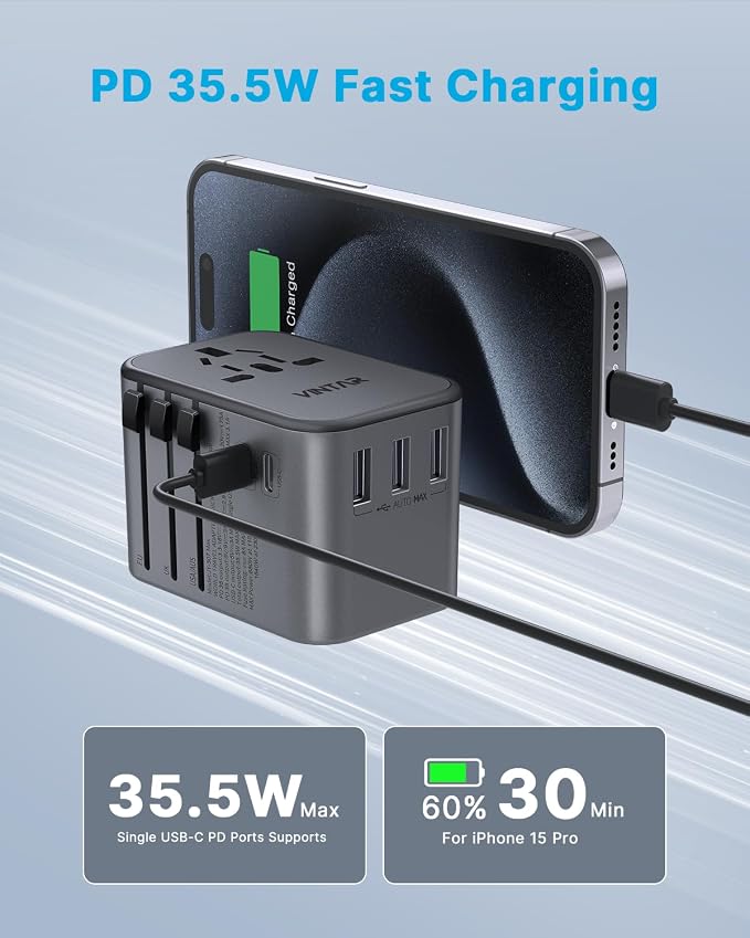 Universal Travel Adapter, VINTAR 35.5W International Power Adapter - Image 2