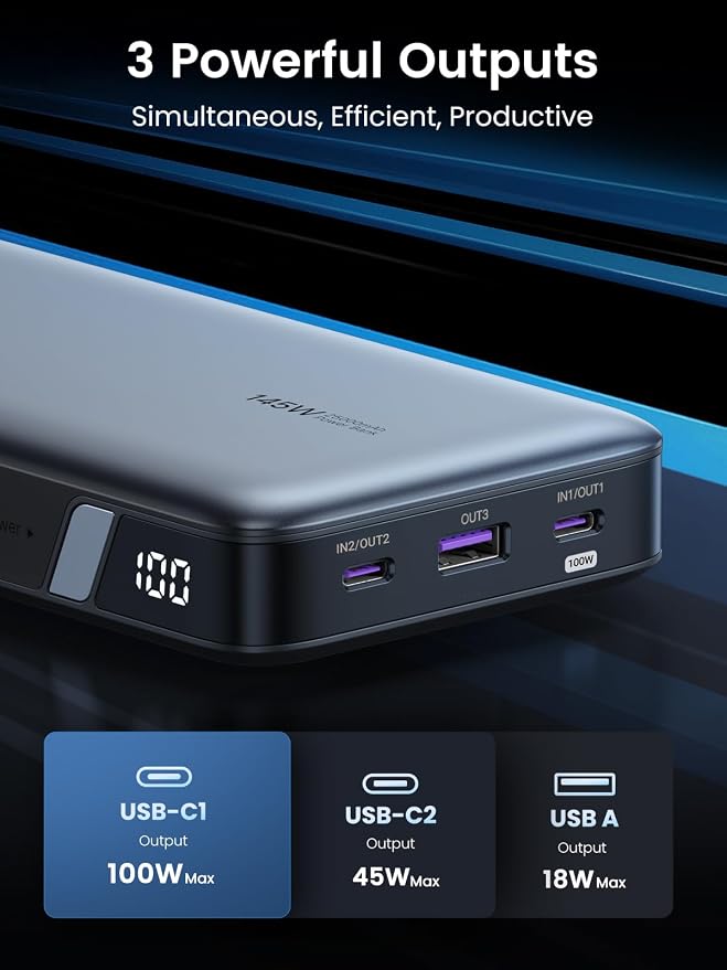 UGREEN Power Bank 25, 000mAh 145W Laptop Portable Charger, Nexode 3-Port USB C - Image 3