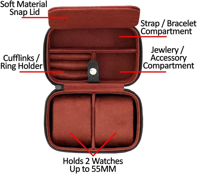 ROTHWELL 2 Watch Travel Case Storage Organizer - Image 2