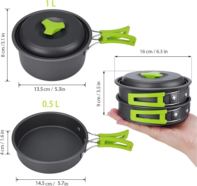 MEETSUN Lightweight Backpacking Cookware Set, Aluminum Camp Cooking Set - Image 2