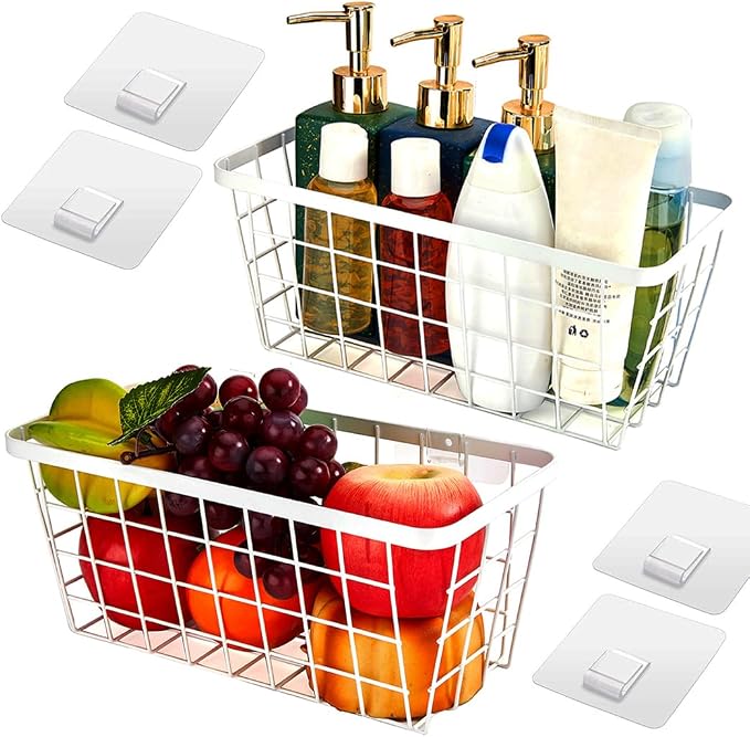 2 Set LeleCAT Hanging Wall Basket Organizer, Over the Cabinet Door Adhesive by LeleCAT
