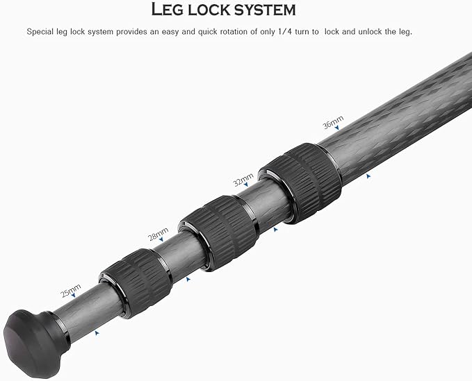 Leofoto 58" Lightweight Carbon Fiber Travel Tripod, Professional Compact Tripod - Image 3