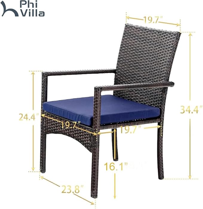 PHI VILLA Outdoor Rattan Dining Chairs Set of 6, Modern Wicker Armchair - Image 8