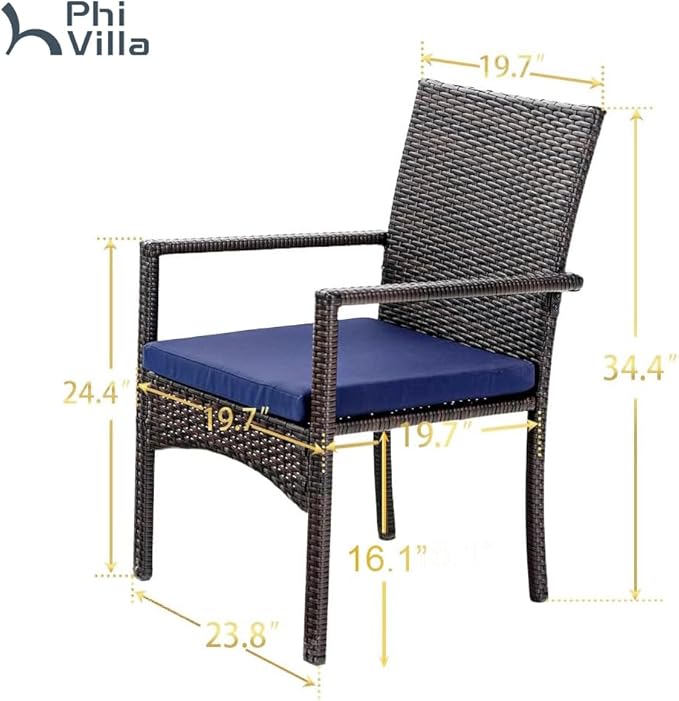 PHI VILLA Patio Wicker Chair Set of 2, Outdoor Modern PE Rattan Armchair - Image 8