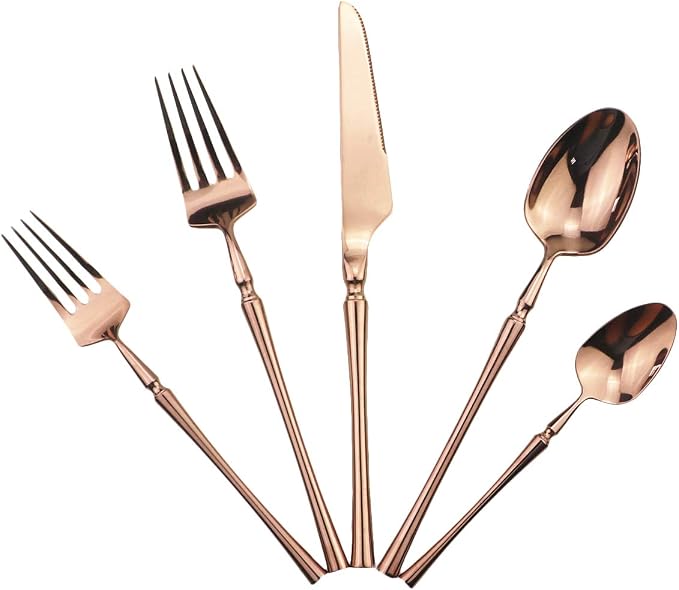 Gugrida 20 piece Copper Flatware Set 304 Stainless Steel Fork Spoon Cutlery - Image 2