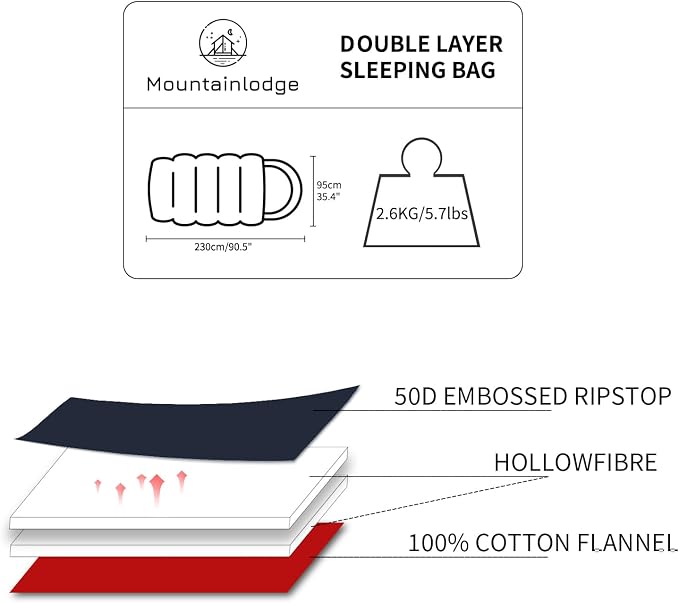 Polycotton Sleeping Bag for Adult&Kids, Cold&Warm Weather Large - Image 2