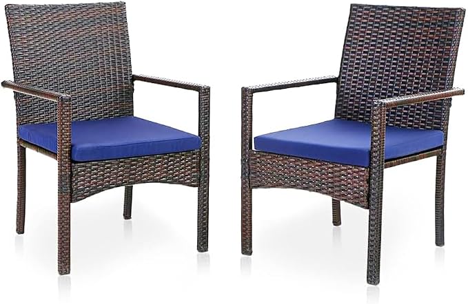 PHI VILLA Patio Wicker Chair Set of 2, Outdoor Modern PE Rattan Armchair by PHIVILLAThepioneerofcomfortablehouseholdsupplies