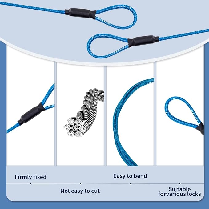 3.3mm Steel Wire Rope Outdoor Travel Security Cable Lock, Braided Steel Coated - Image 3