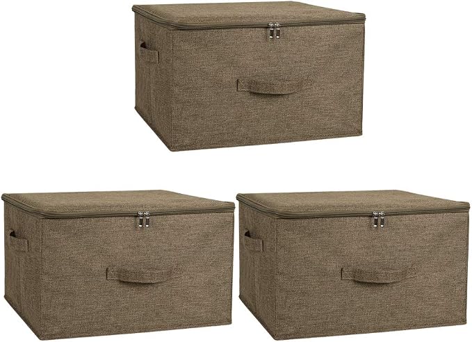 ANMINY 3PCS Storage Bins with Zipper Lids 51.9 Qt Lidded Fabric Storage Boxes by ANMINY