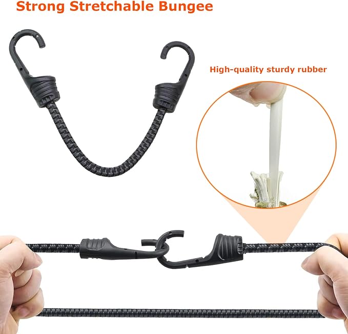Bungee Cords with Dual Hooks, 12inch 6Pack Mini Bungee Straps 1/3 Inch Strong - Image 2