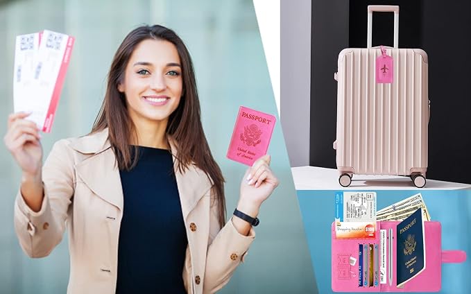 Passport Holder With Luggage Tag Cover Wallet RFID Blocking Leather Case Travel - Image 7
