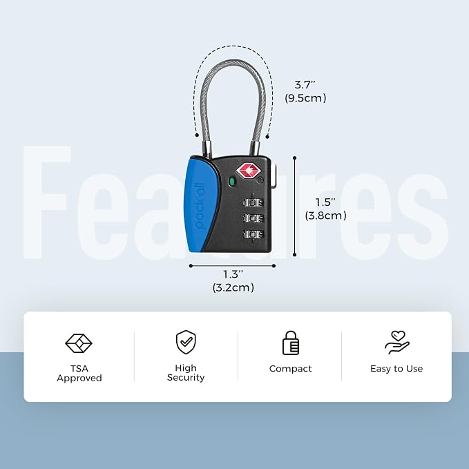 pack all TSA Approved Cable Luggage Locks, 3 Digit Combination Padlocks - Image 2