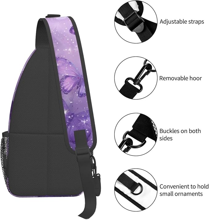 SUPLUCHOM Sling Bag Butterfly Purple Pastel Hiking Daypack Crossbody Shoulder - Image 5