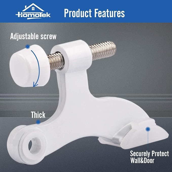 HOMOTEK 4 Pack Hinge Pin White Door Stopper, Adjustable Deluxe Heavy Duty Door - Image 2