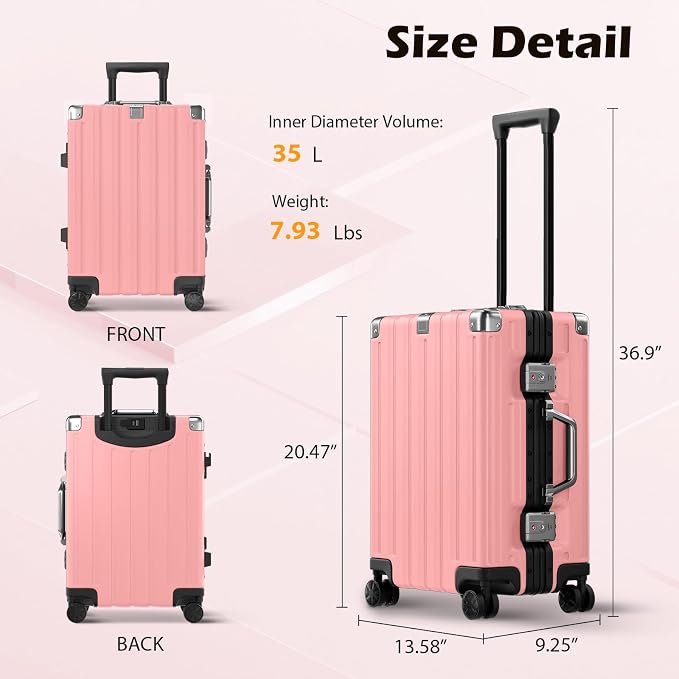 Krute Aluminum Frame Carry On Luggage 20 Inch Zipperless Luggages USB Charger - Image 3