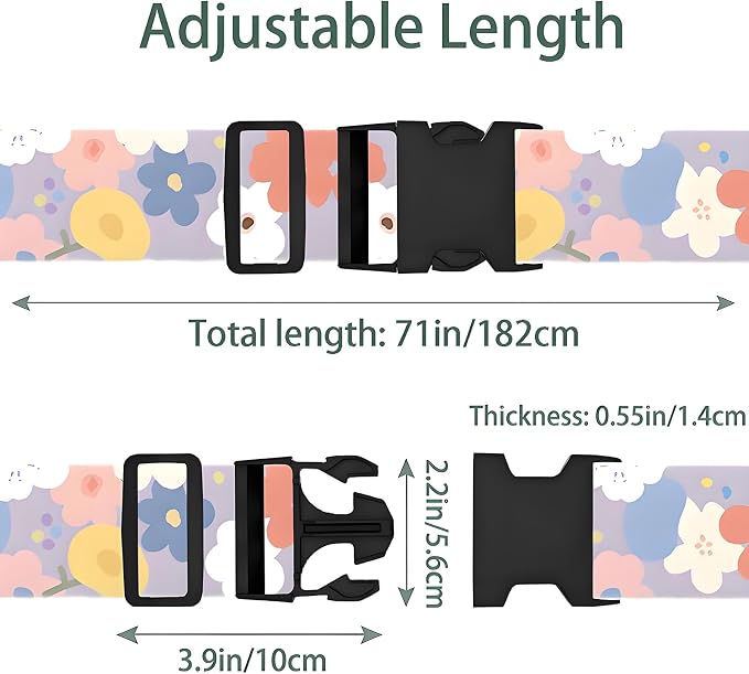 Colored Flowers Luggage Straps for Suitcases, Adjustable Luggage Travel Belt to - Image 2