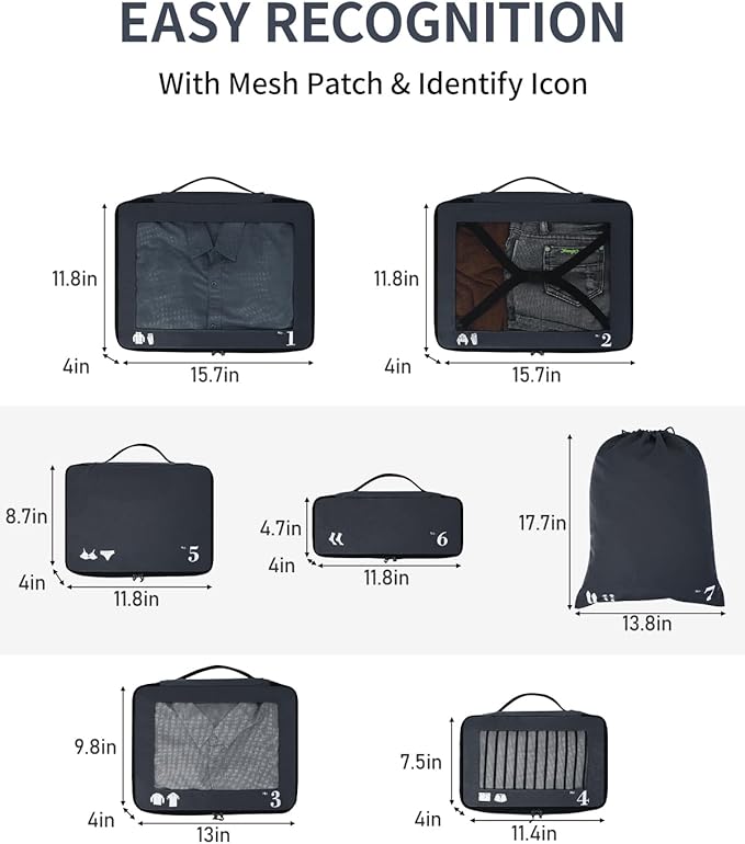 ECOHUB 7 Set Packing Cubes Tear-Resistant Luggage Packing Organizers - Image 6