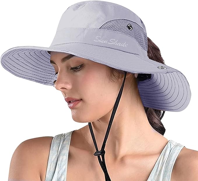 ZOORON Women's Ponytail Safari Sun Hat, Wide Brim UV Protection Outdoor Bucket - Image 7