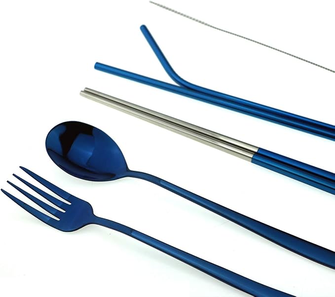 7 Pcs Portable Flatware Set, 304 Stainless Steel Cutlery Set Travel Utensils - Image 2