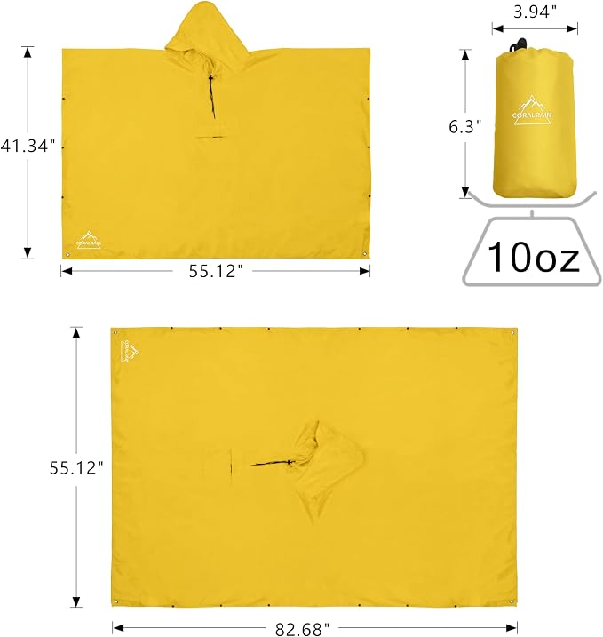 Coralrain Hooded Rain Poncho Lightweight Waterproof Unisex Raincoat Jacket - Image 6