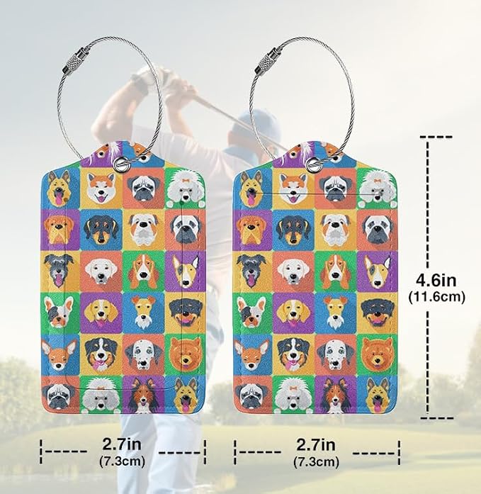 2 Pack Luggage Tags for suitcases Funny Cute Color Dog Luggage Tag, Leather - Image 2