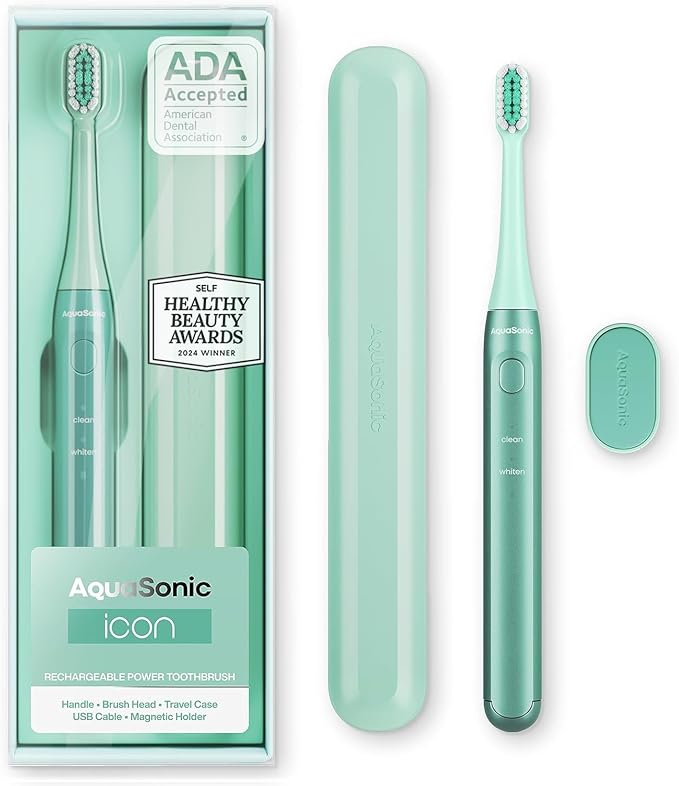 Aquasonic Icon ADA-Accepted Rechargeable Toothbrush | Magnetic Holder & Slim by AquaSonic
