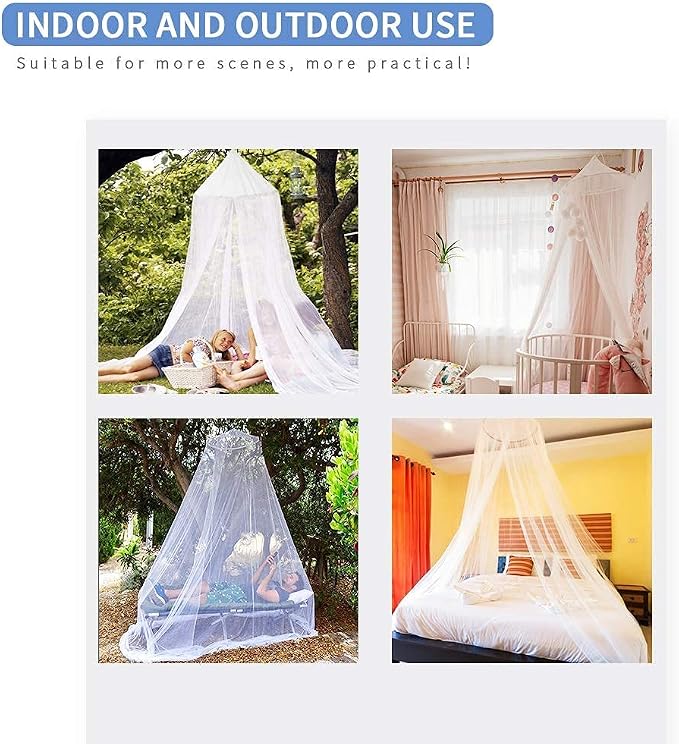 Mosquito Net for Bed, Large White Bed Canopy for Girls, Hanging Bed Net - Image 3