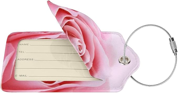 2 Pack Pink Rose Luggage Tags for Suitcases, Pretty Flower Leather Suitcase - Image 2