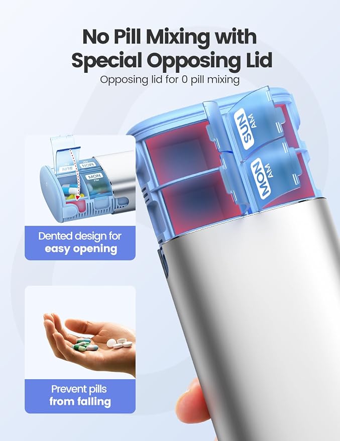 Vaydeer Metal 7 Day Pill Organizer 2 Times a Day – AM PM Weekly Travel Pill Case - Image 4