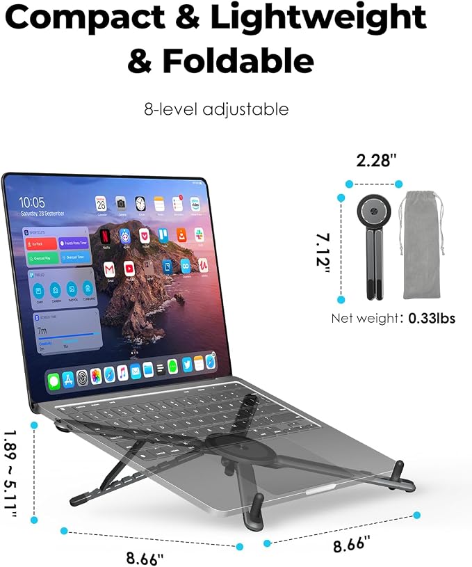 Viozon Portable Laptop Stand for Desk & Travel, Magnetic Phone Holder Tripod - Image 3