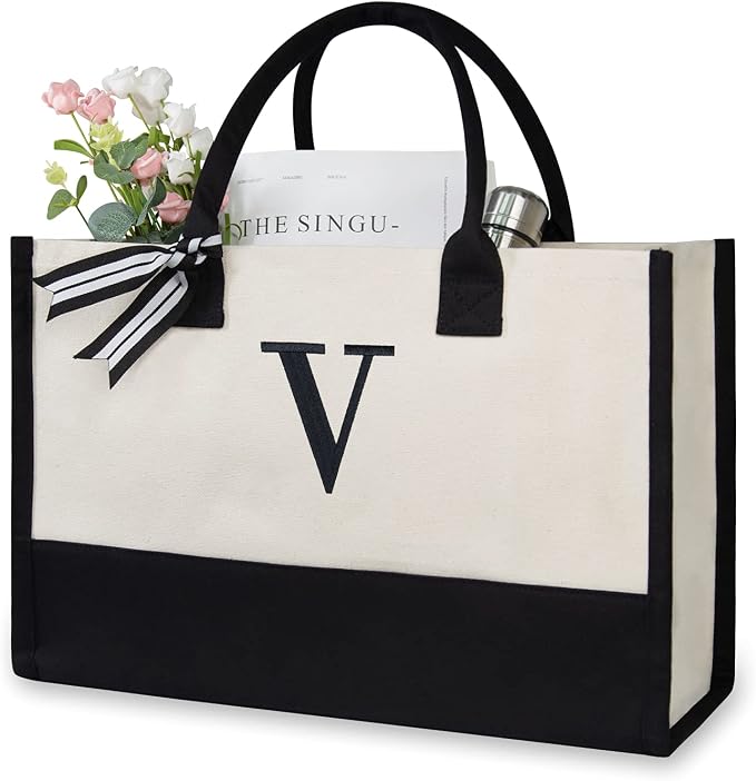 TOPDesign Embroidery Initial Canvas Tote Bag, Personalized Present Bag by TOPDesign