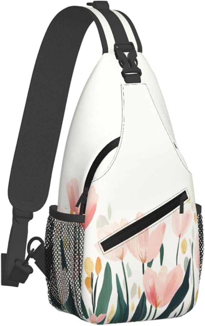 SUPLUCHOM Sling Bag Tulip Flower Watercolor Hiking Daypack Crossbody Shoulder - Image 2