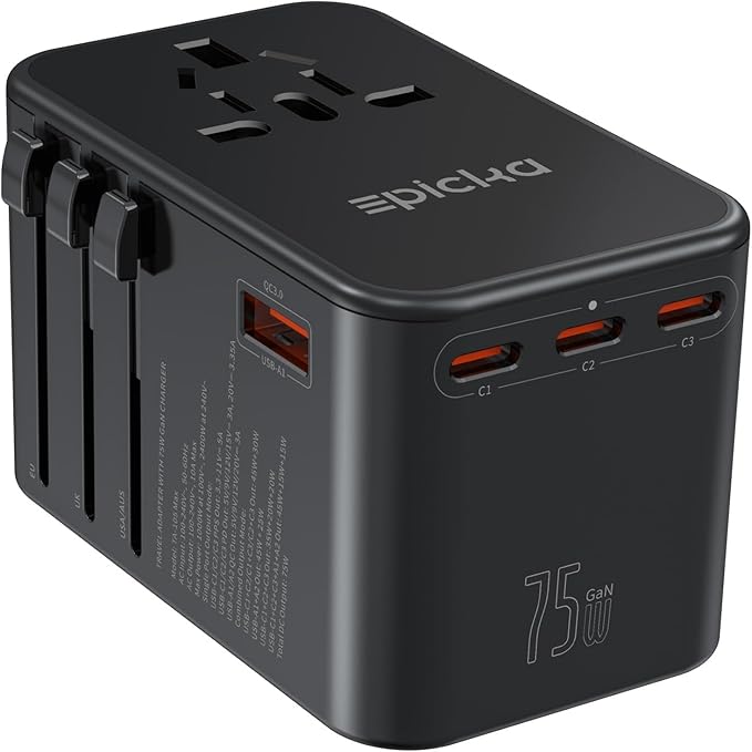 EPICKA Universal Travel Adapter, GaN 75W International Plug Adapter by EPICKA