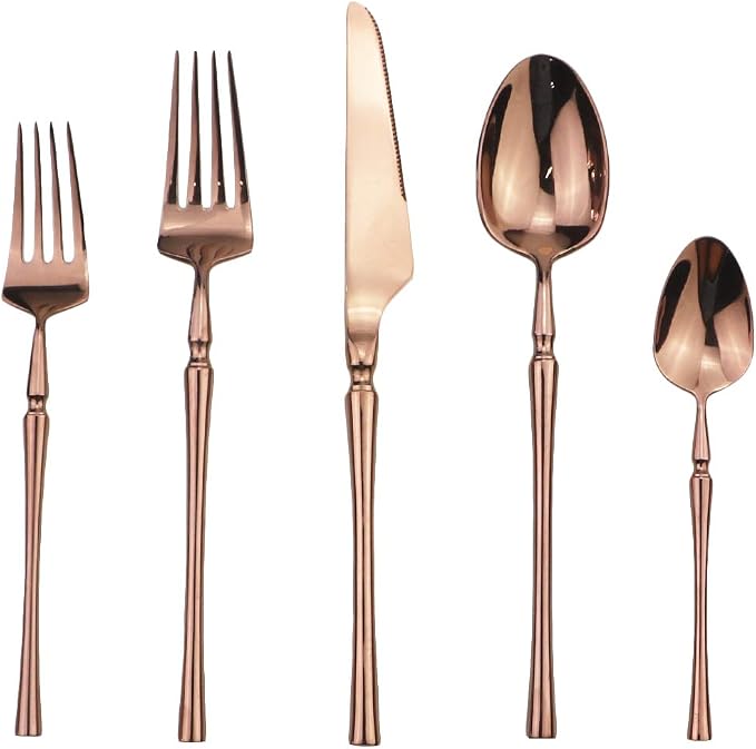 Gugrida 20 piece Copper Flatware Set 304 Stainless Steel Fork Spoon Cutlery - Image 4