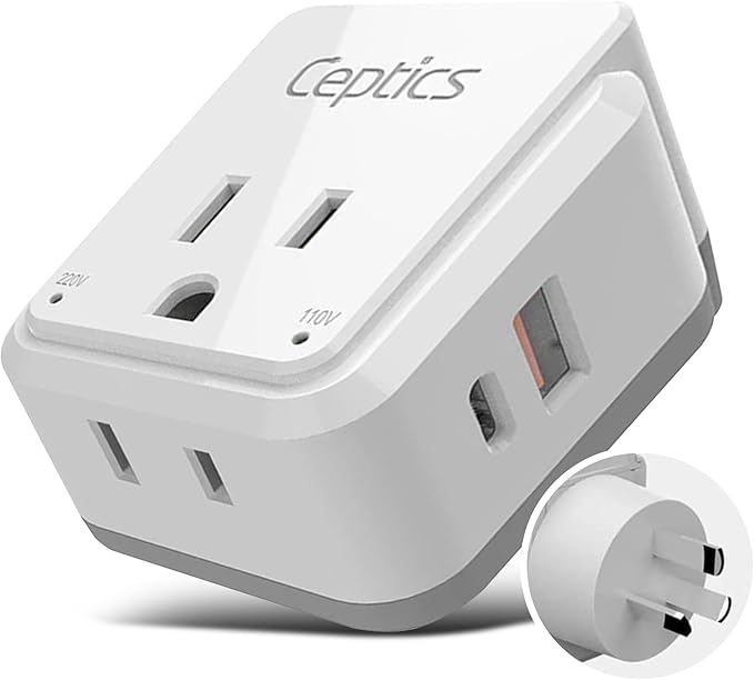 Ceptics Australian Travel Adapter Set, 20W PD & QC, Type I-3.1A - 4 in 1-2 USA by Ceptics