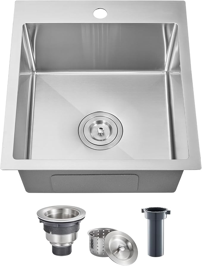 POPFLY 15 Inch Wet Bar Drop In Sink, SUS 304 Stainless Steel Topmount Sinks by POPFLY