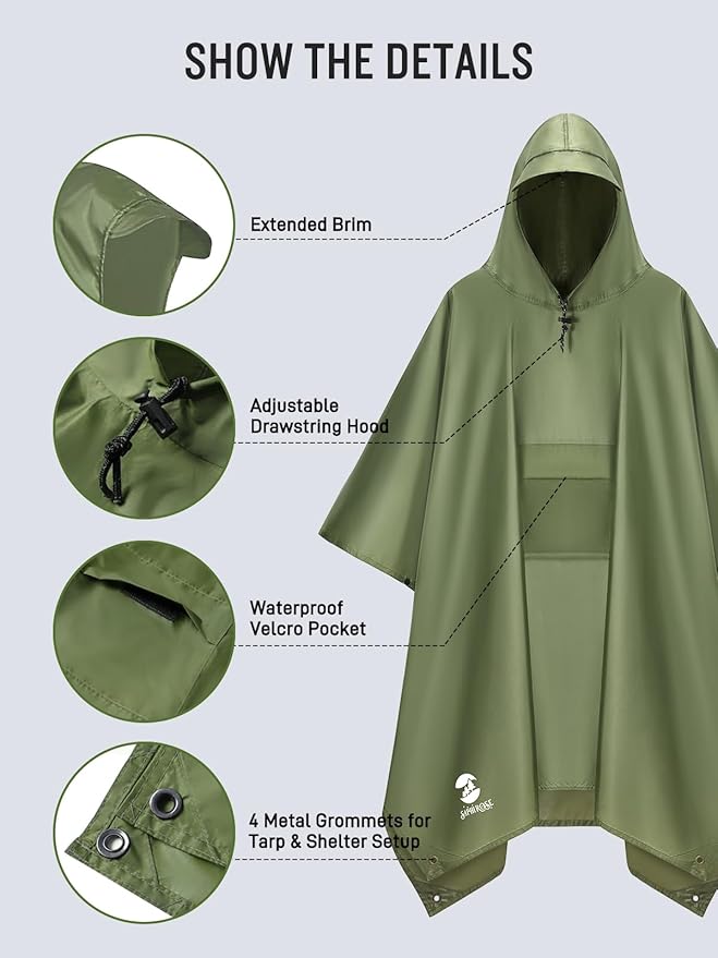 SaphiRose Extra Thick Hooded Rain Poncho Double Layer Waterproof Raincoat Jacket - Image 4