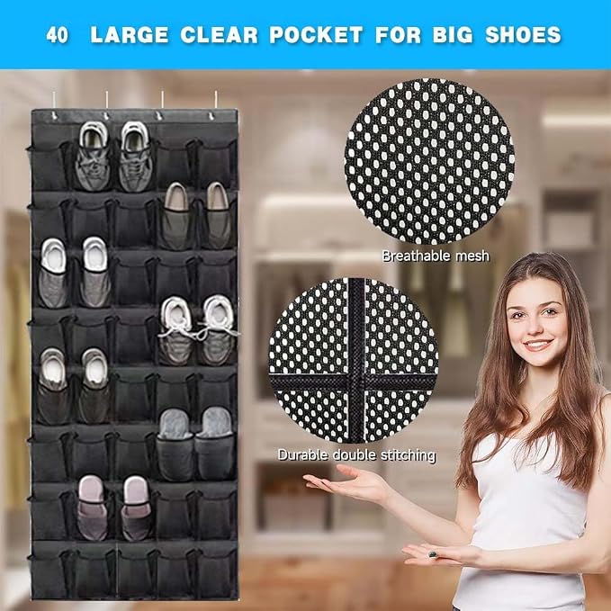 Over the door shoe organizer, 40 Large Clear Mesh Pockets Hanging Shoe - Image 2